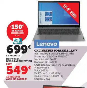 Hyper U ORDINATEUR PORTABLE 15,6 offre