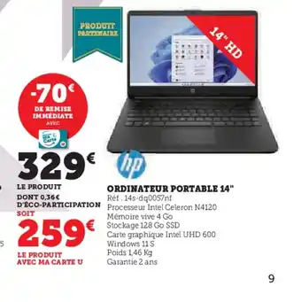Hyper U ORDINATEUR PORTABLE 14 offre