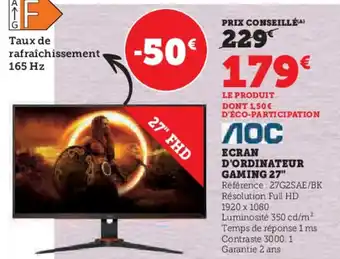 Hyper U Ecran d'Ordinateur gaming offre