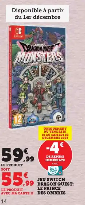 Hyper U Jeu switch dragon quest le prince des ombres offre