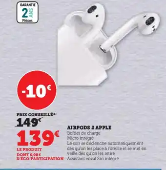 Hyper U AIRPODS 2 APPLE offre
