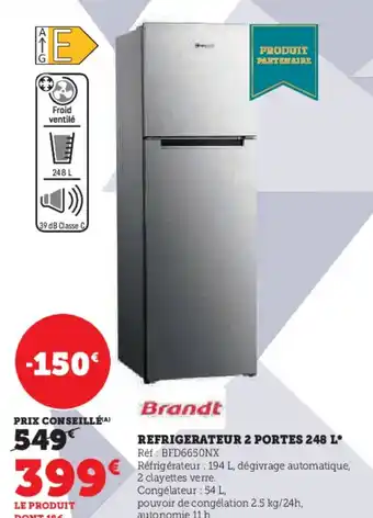 Hyper U REFRIGERATEUR 2 PORTES 248 L offre
