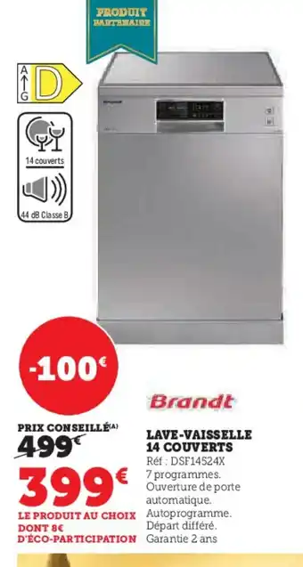 Hyper U LAVE-VAISSELLE 14 COUVERTS offre