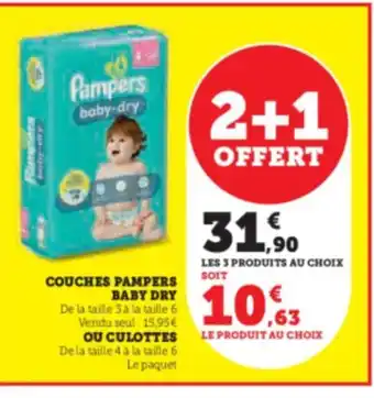 Hyper U COUCHES PAMPERS BABY DRY offre
