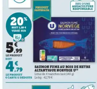 Hyper U SAUMON FUME AU BOIS DE HETRE ALTANTIQUE NORVEGE U offre