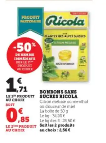 Hyper U BONBONS SANS SUCRES RICOLA offre