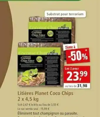 Maxi Zoo Litières Planet Coco Chips 2 X 4,5 Kg offre