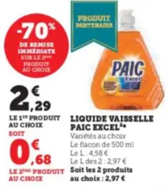 Hyper U LIQUIDE VAISSELLE PAIC EXCEL offre