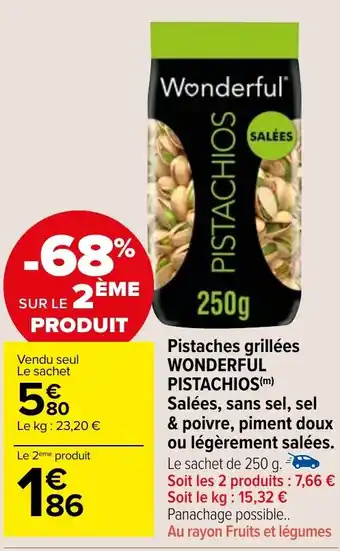 Pistaches grillées WONDERFUL PISTACHIOS(m) Salées, sans sel, sel & poivre, piment doux ou légÚrement salées