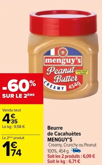 Carrefour Market Beurre de Cacahuètes MENGUY'S offre