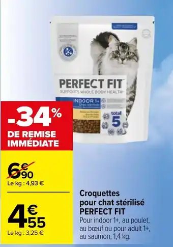 Carrefour Market Croquettes pour chat stérilisé PERFECT FIT offre