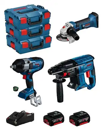 Brico Cash Bosch kit bk311 (gds 18v-1000 c gbh 18v-21 gws 18-125 v-li 2 x 5,0 ah gal18v-40 gcy42 3 l-boxx 136) offre