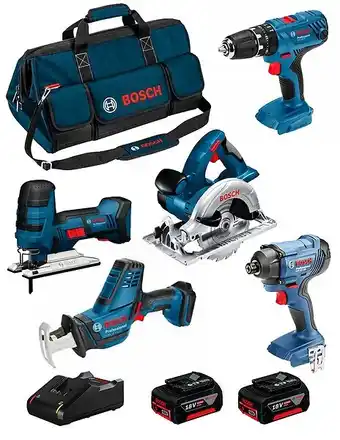 Brico Cash Bosch kit 18v bk501bag (gsa 18 v-li c gst 18 v-li s gks 18 v-li gsb 18v-21 gdr 18v-160 2 x 4,0 ah gal18v-40 sac) offre
