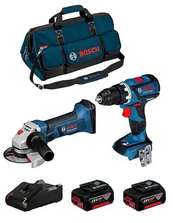 Brico Cash Bosch kit 18v bk208bag (gsr 18v-60 c gws 18-125 v-li 2 x 4,0 ah gal18v-40 sac) offre