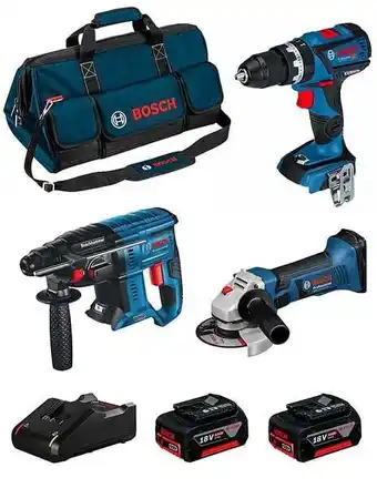 Brico Cash Bosch kit 18v bk308bag (gsb 18v-60 c gws 18-125 v-li gbh 18v-21 2 x 4,0 ah gal18v-40 sac) offre