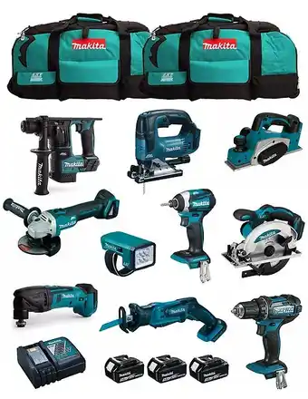 Brico Cash Makita kit mpk1810233a (ddf482+dtd154+dhr171+dga504+dtm50+dss610+djv182+ djr185+dkp180+dml186+ 3x3,0ah dc18rc 2xlxt600) offre