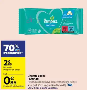 Carrefour Market Lingettes bébé PAMPERS offre