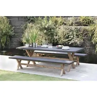 Bricorama Hans - salon de jardin en fibre de beton et acacia 8 pers - ensemble jardin - 1 table rectangulaire 200*100 cm et 2 bancs offre