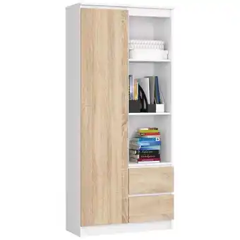 Brima - bibliothèque bureau style moderne salon - 80x180x35 - 1 porte+2 tiroirs - sonoma
