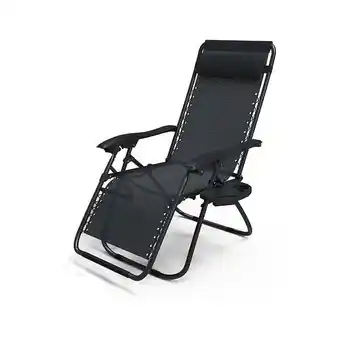 Bricorama Chaise longue inclinable en textilene avec porte gobelet et portable noir offre