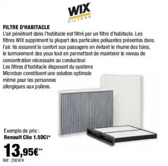 Autobacs FILTRE D'HABITACLE offre