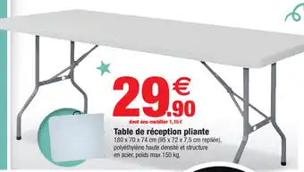 Bazarland Table de réception pliante offre