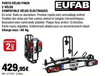 Autobacs PORTE-VÉLOS FINCH 2 VÉLOS COMPATIBLE VÉLOS ÉLECTRIQUES offre