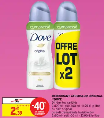 Intermarché Déodorant atomiseur original dove offre