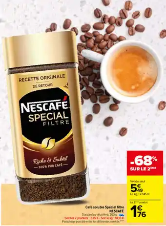 Carrefour Café soluble Spécial filtre offre