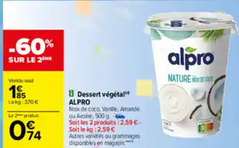 Carrefour Dessert Végétal Alpro offre