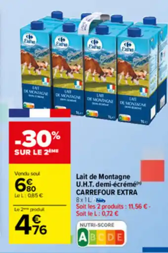 Carrefour Lait De Montagne U.H.T. Demi-Écrémé offre