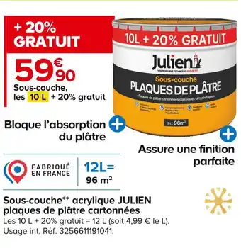 Julien sous-couche acrylique plaques de plâtre cartonnées
