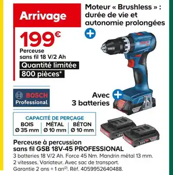 Castorama Bosch perceuse à percussion sans fil gsb 18v-45 professional offre