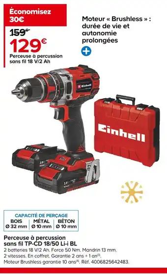 Einhell perceuse à percussion sans fil tp-cd 18/50 li-i bl