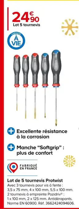 Castorama Facom lot de 5 tournevis protwist offre