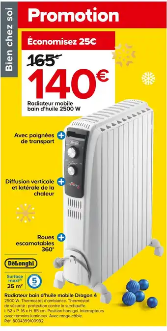 Castorama Delonghi radiateur bain d’huile mobile dragon 4 offre