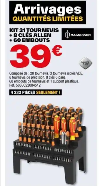 Brico Dépôt KIT 31 TOURNEVIS +8 CLÉS ALLEN +60 EMBOUTS offre
