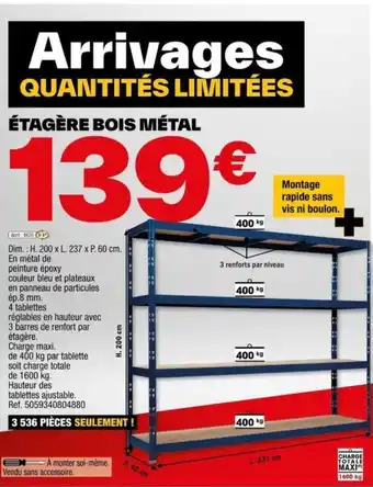 Brico Dépôt ÉTAGÈRE BOIS MÉTAL offre