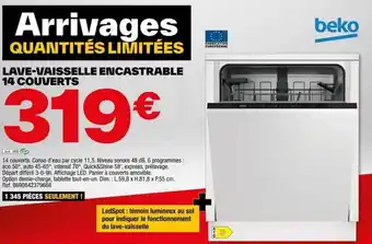 Brico Dépôt LAVE-VAISSELLE ENCASTRABLE 14 COUVERTS offre