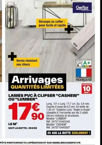 Brico Dépôt LAMES PVC À CLIPSER “CASHEW” OU "LUMBER" offre