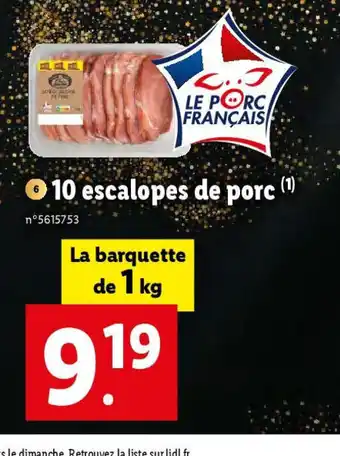 Lidl 10 escalopes de porc offre
