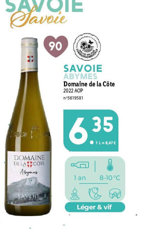 Promo SAVOIE ABYMES Domaine de la Côte 2022 AOP chez Lidl