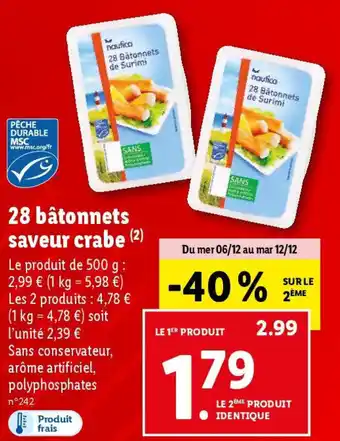 Lidl 28 bâtonnets saveur crabe offre