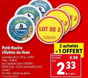 Lidl Petit Navire rillettes de thon offre
