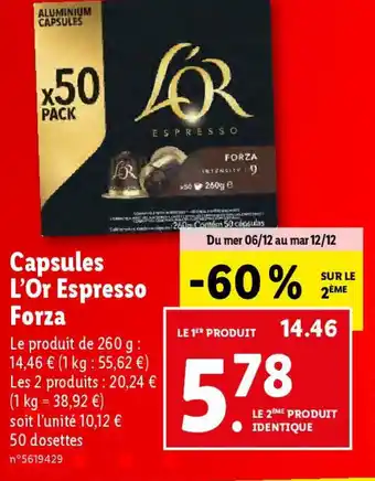Lidl Capsules L'Or Espresso Forza offre