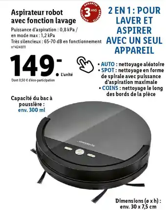 Lidl Aspirateur robot avec fonction lavage offre