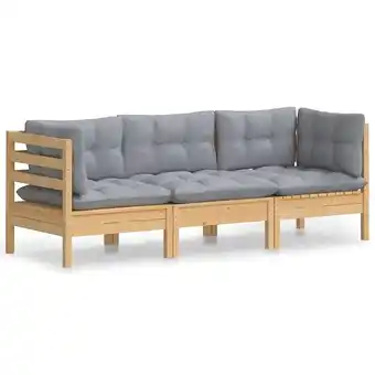 Bricorama Vidaxl canapé 3 places de jardin et coussins gris bois de pin solide offre