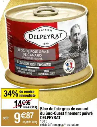 Migros Bloc de foie gras de canard du Sud-Ouest finement poivré DELPEYRAT offre