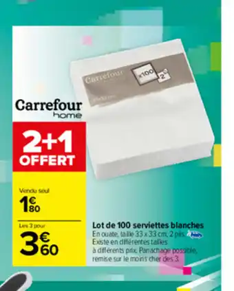 Carrefour Lot De 100 Serviettes Blanches offre