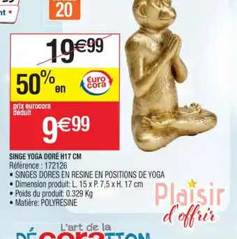 Cora x Carrefour SINGE YOGA DORÉ H17 CM offre